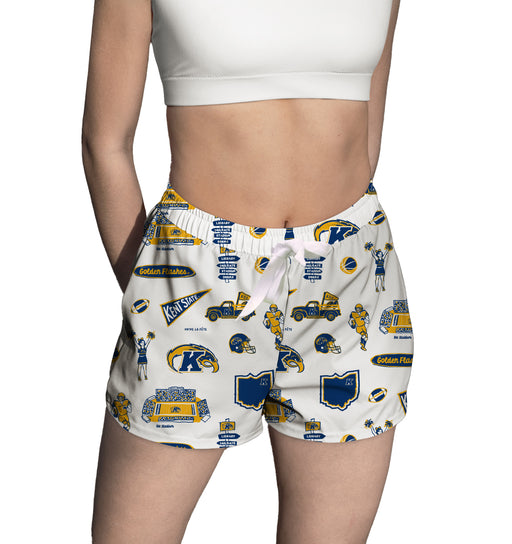 Kent State Golden Flashes Repeat Print Hand Sketched Vive La Fete Impressions Artwork Womens White Lounge Shorts