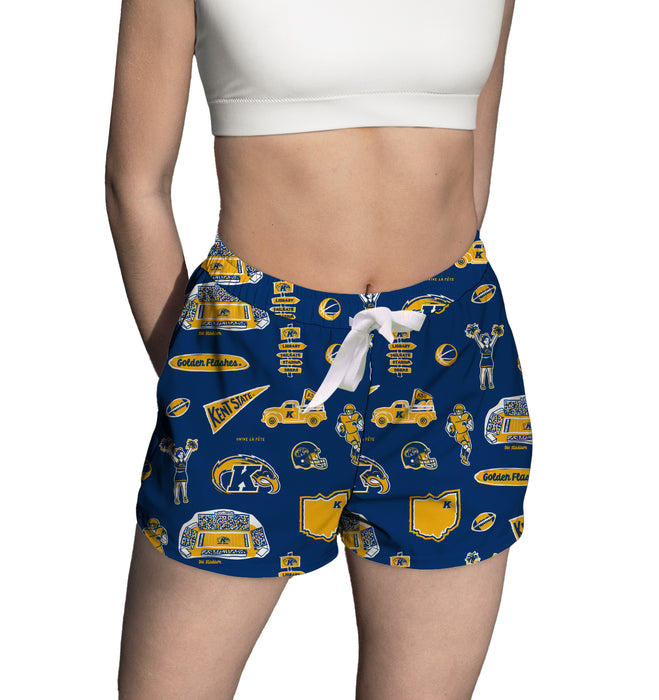 Kent State Golden Flashes Repeat Print Hand Sketched Vive La Fete Impressions Artwork Womens Blue Lounge Shorts