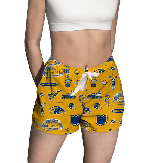 Kent State Golden Flashes Repeat Print Hand Sketched Vive La Fete Impressions Artwork Womens Gold Lounge Shorts