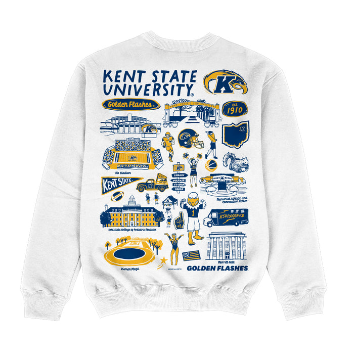 Kent State Golden Flashes Hand Sketched Impressions Artwork White Crewneck Sweatshirt for Women