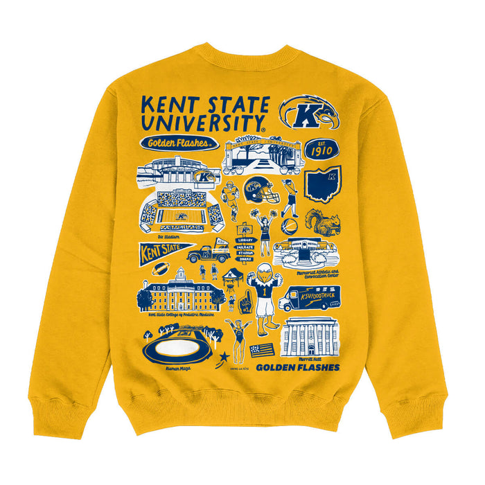 Kent State Golden Flashes Hand Sketched Impressions Artwork Gold Crewneck Sweatshirt for Women