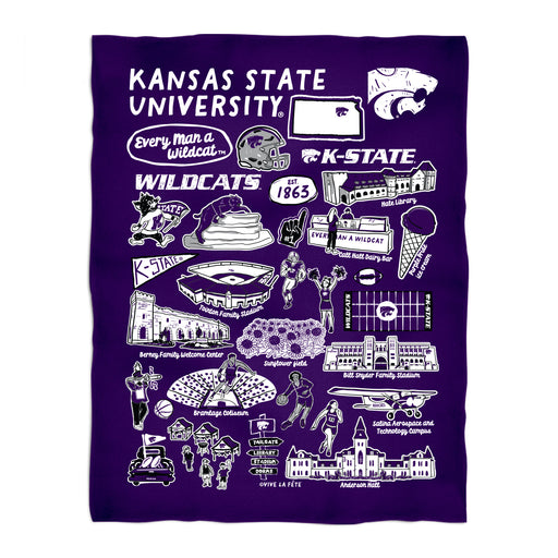 Kansas State University Wildcats Purple Hand Sketched Vive La Fete Impressions Artwork Plush Soft Minky Blanket 36 x 48