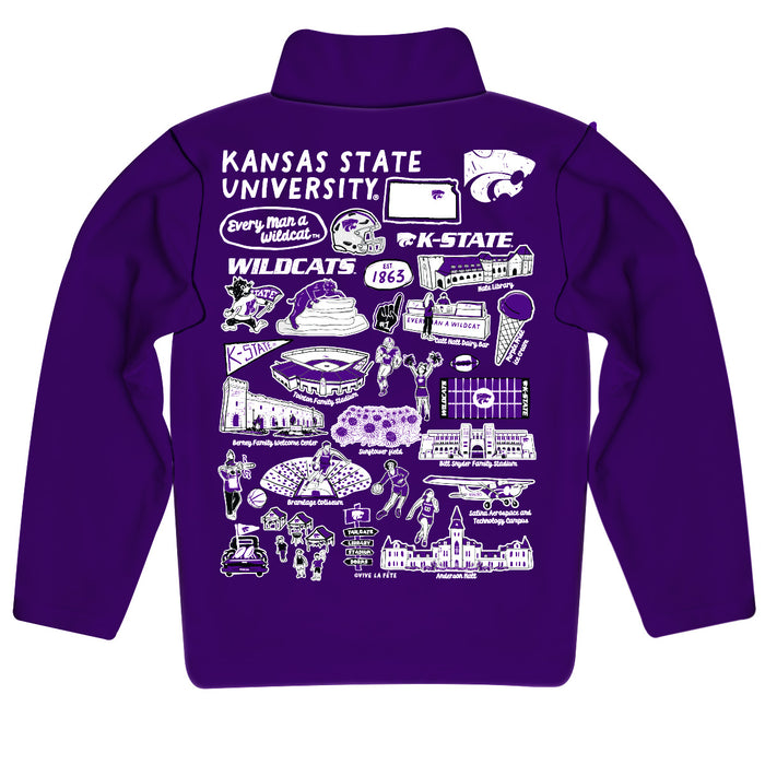 Kansas State University Wildcats K-State Hand Sketched Vive La Fete Impressions Artwork Purple Boys Quarter Zip Pullover V1