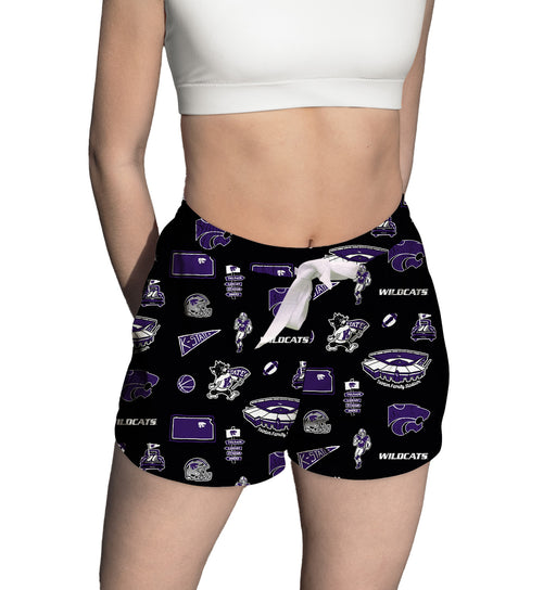 Kansas State University Wildcats K-State Repeat Print Hand Sketched Vive La Fete Impressions Artwork Womens Black Lounge