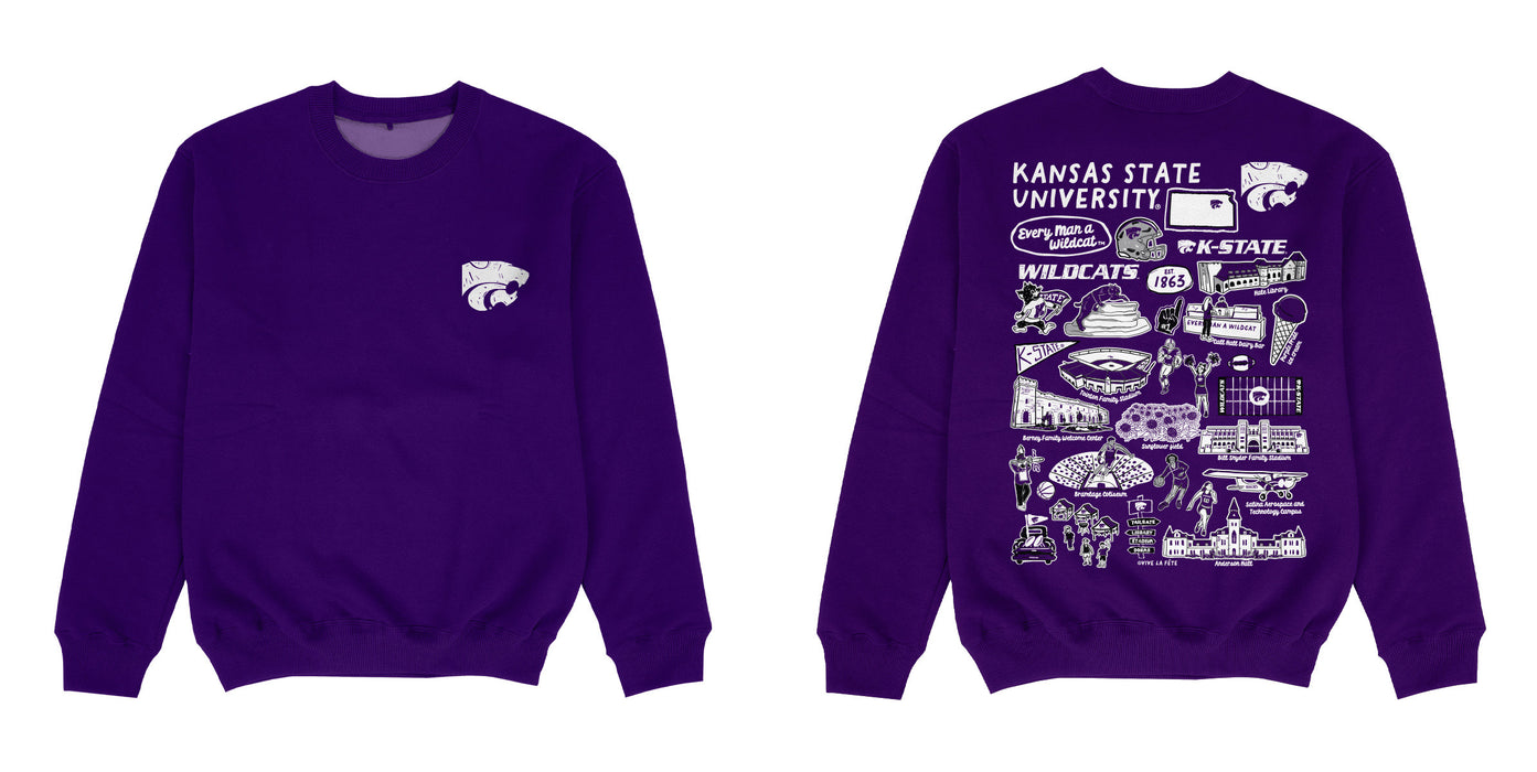 Kansas State University Wildcats K-State Hand Sketched Impressions Artwork Purple Crewneck Sweatshi