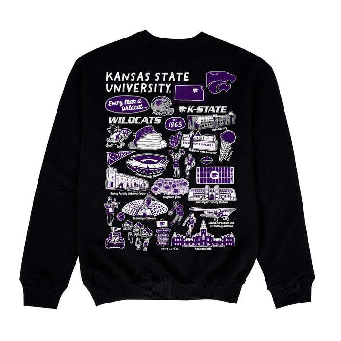 Kansas State University Wildcats K-State Hand Sketched Impressions Artwork Black Crewneck Sweatshir