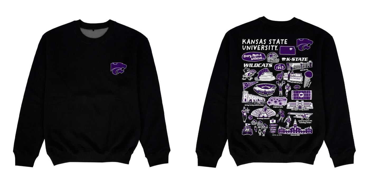 Kansas State University Wildcats K-State Hand Sketched Impressions Artwork Black Crewneck Sweatshir