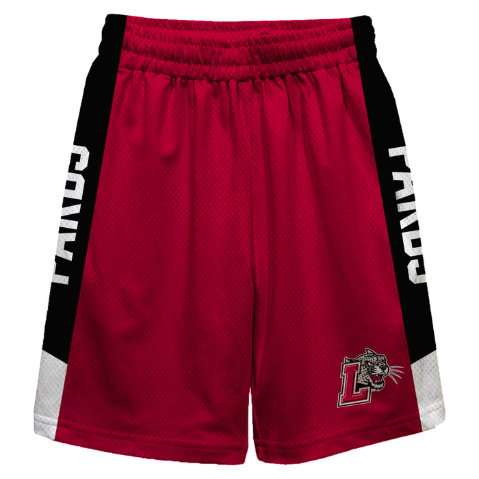 Lafayette Leopards Vive La Fete Game Day Maroon Stripes Boys Solid Black Athletic Mesh Short