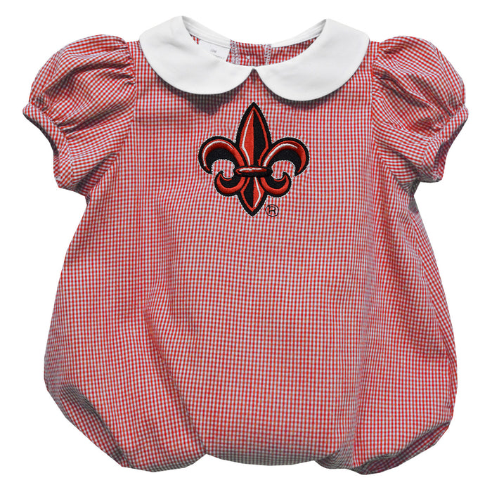 Louisiana at Lafayette Cajuns Embroidered Cardinal Red Girls Baby Bubble Short Sleeve