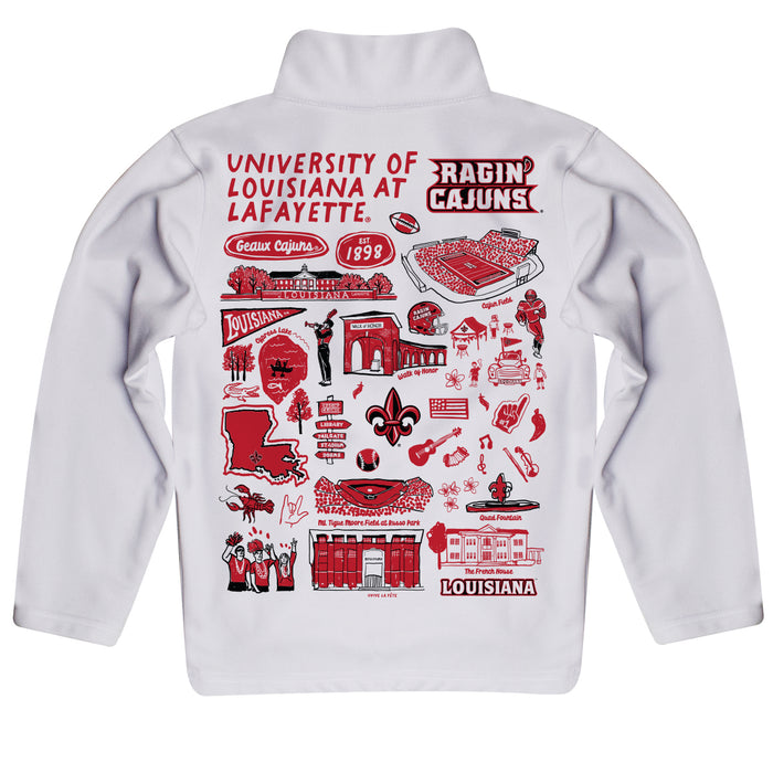 Louisiana at Lafayette Cajuns Hand Sketched Vive La Fete Impressions Artwork White Boys Quarter Zip Pullover V1