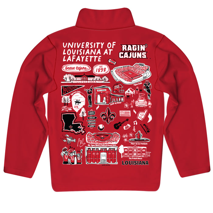 Louisiana at Lafayette Cajuns Hand Sketched Vive La Fete Impressions Artwork Red (Vermilion) Boys Quarter Zip Pullover V1