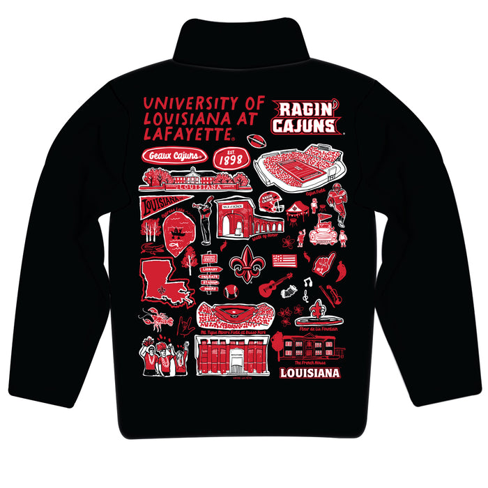 Louisiana at Lafayette Cajuns Hand Sketched Vive La Fete Impressions Artwork  Black Boys Quarter Zip Pullover V1