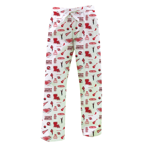 Louisiana at Lafayette Cajuns Repeat Print Hand Sketched Vive La Fete Impressions Artwork Womens  White  Lounge Pants