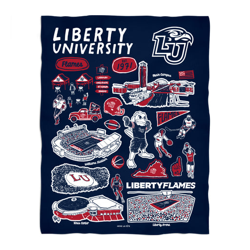 Liberty Flames Navy Hand Sketched Vive La Fete Impressions Artwork Plush Soft Minky Blanket 36 x 48