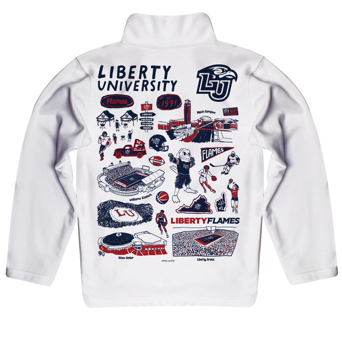 Liberty Flames Hand Sketched Vive La Fete Impressions Artwork  White Boys Quarter Zip Pullover V1