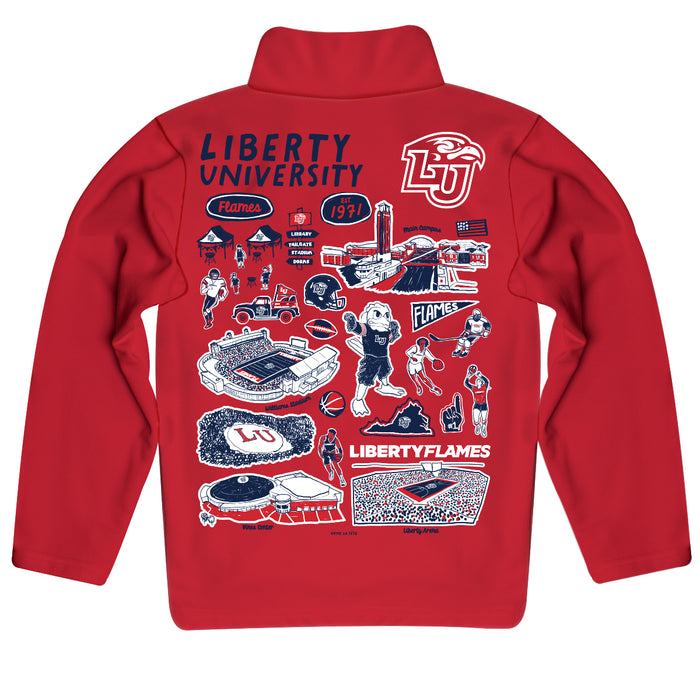 Liberty Flames Hand Sketched Vive La Fete Impressions Artwork Red Boys Quarter Zip Pullover V1