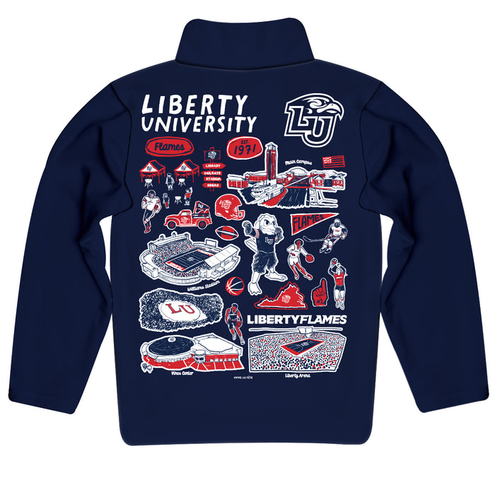 Liberty Flames Hand Sketched Vive La Fete Impressions Artwork  Blue Boys Quarter Zip Pullover V1