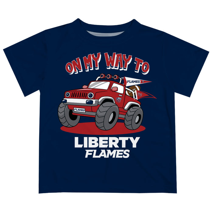 Liberty Flames Vive La Fete Monster Truck Boys Game Day Navy Short Sleeve Tee