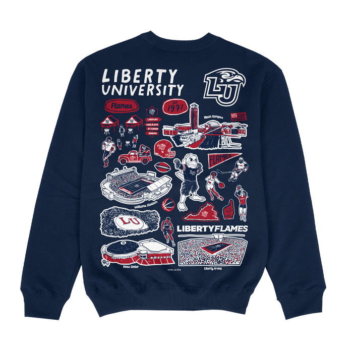 Liberty Flames Hand Sketched Impressions Artwork Blue Crewneck Sweatshirt for Women