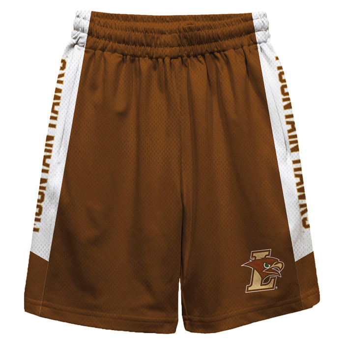 Lehigh Mountain Hawks Vive La Fete Game Day Brown Stripes Boys Solid White Athletic Mesh Short