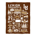 Lehigh University Mountain Hawks Brown Hand Sketched Vive La Fete Impressions Artwork Plush Soft Minky Blanket 36 x 48