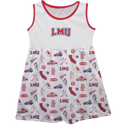 Loyola Marymount Lions Sleeveless Tank Dress Girls White Repeat Print Hand Sketched Vive La Fete Impressions