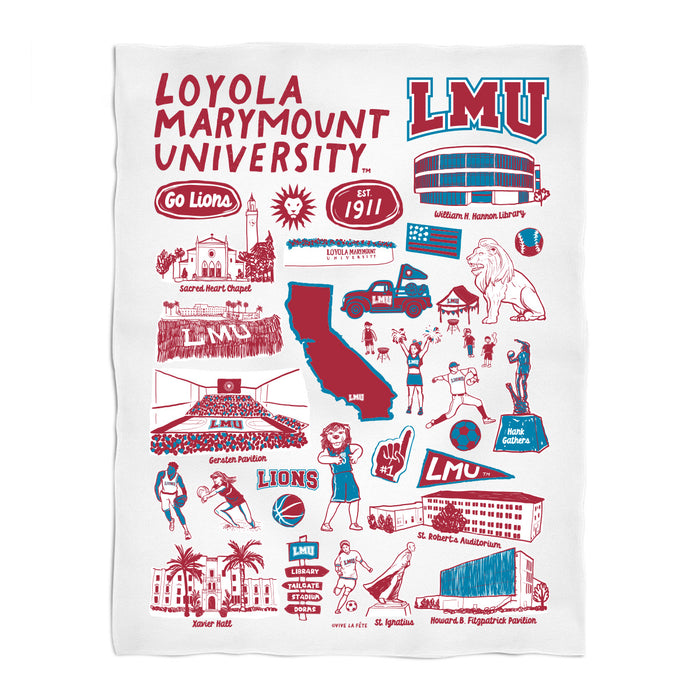 Loyola Marymount Lions White Hand Sketched Vive La Fete Impressions Artwork Plush Soft Minky Blanket 36 x 48