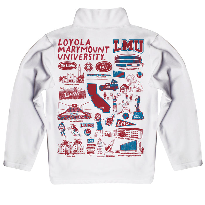 Loyola Marymount Lions Hand Sketched Vive La Fete Impressions Artwork  White Boys Quarter Zip Pullover V1