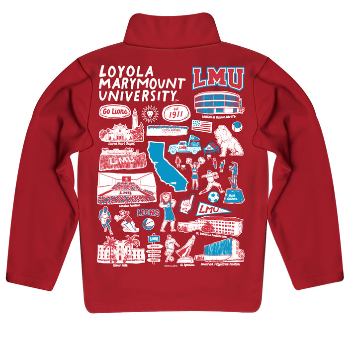 Loyola Marymount Lions Hand Sketched Vive La Fete Impressions Artwork Red Boys Quarter Zip Pullover V1