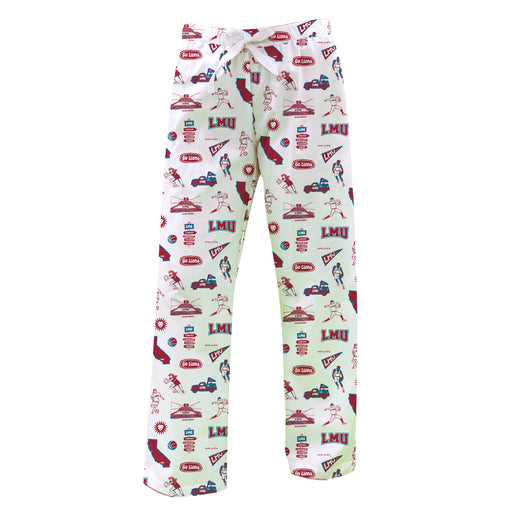 Loyola Marymount Lions Repeat Print Hand Sketched Vive La Fete Impressions Artwork Womens  White  Lounge Pants