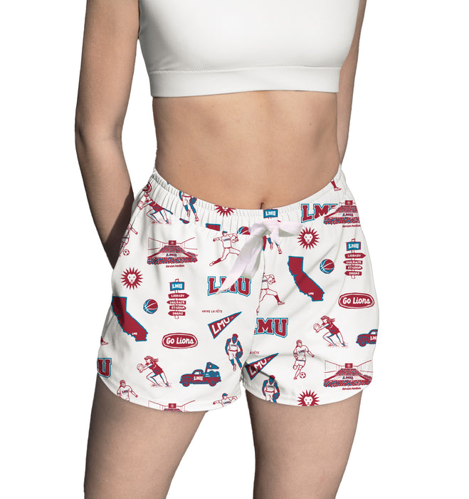 Loyola Marymount Lions Repeat Print Hand Sketched Vive La Fete Impressions Artwork Womens White Lounge Shorts