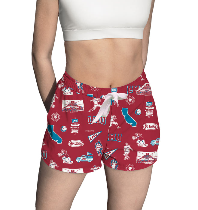 Loyola Marymount Lions Repeat Print Hand Sketched Vive La Fete Impressions Artwork Womens Red Lounge Shorts