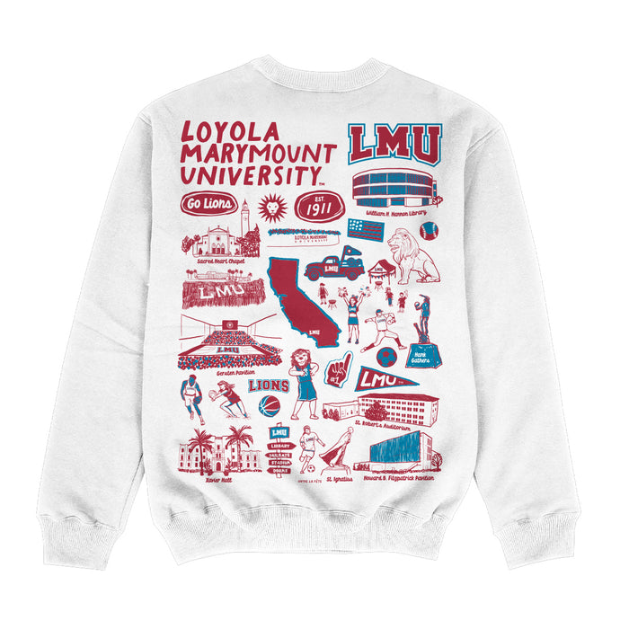 Loyola Marymount Lions Hand Sketched Impressions Artwork White Crewneck Sweatshirt for Women