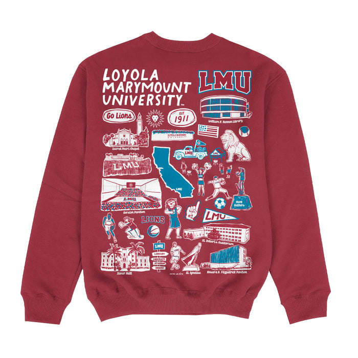 Loyola Marymount Lions Hand Sketched Impressions Artwork Red Crewneck Sweatshirt for Women