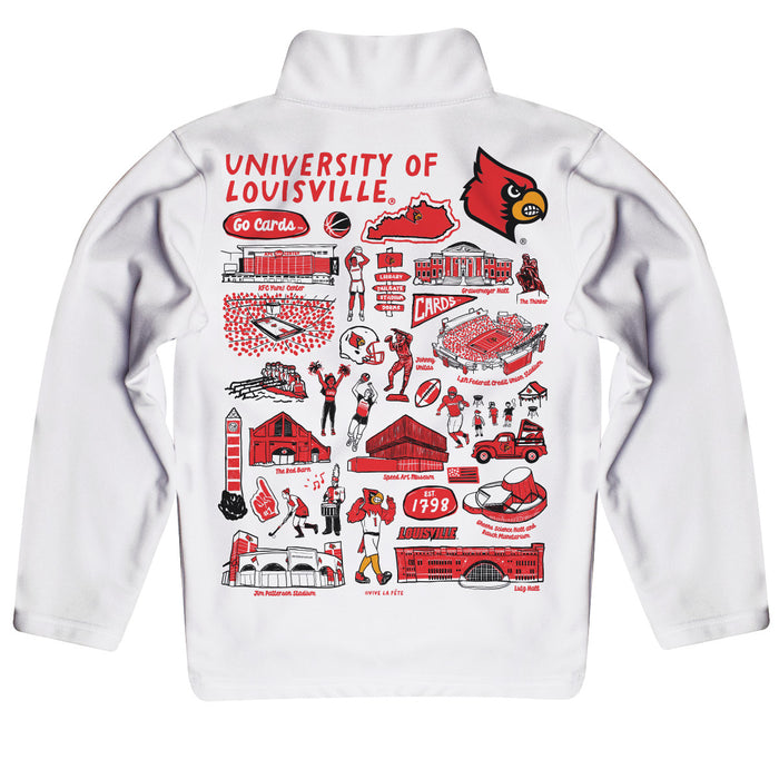 University of Louisville Cardinals Hand Sketched Vive La Fete Impressions Artwork White Boys Quarter Zip Pullover V1