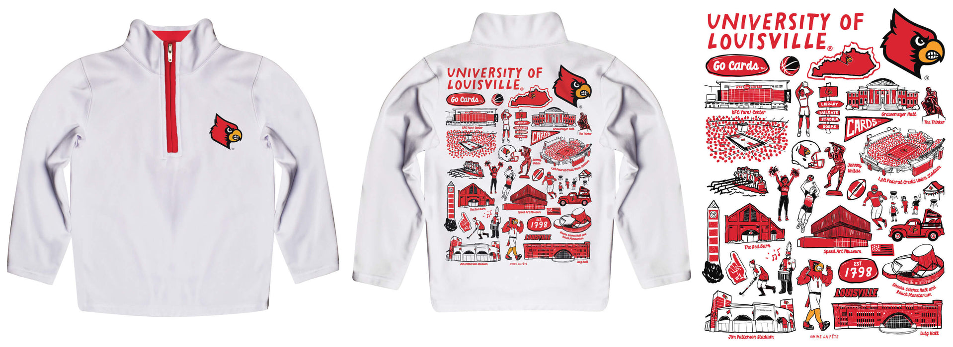 University of Louisville Cardinals Hand Sketched Vive La Fete Impressions Artwork White Boys Quarter Zip Pullover V1