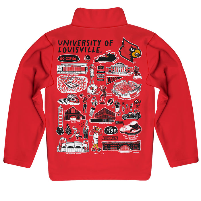 University of Louisville Cardinals Hand Sketched Vive La Fete Impressions Artwork Red Boys Quarter Zip Pullover V1