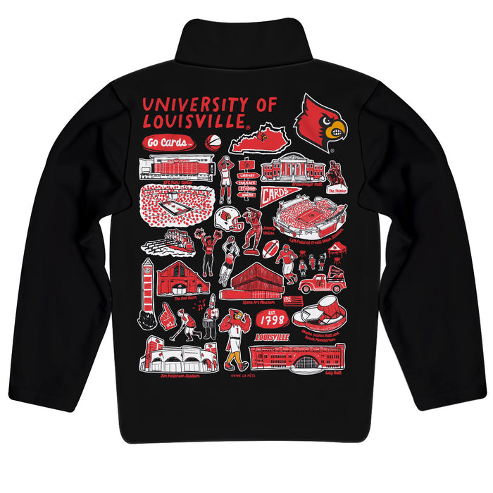 University of Louisville Cardinals Hand Sketched Vive La Fete Impressions Artwork Black Boys Quarter Zip Pullover V1