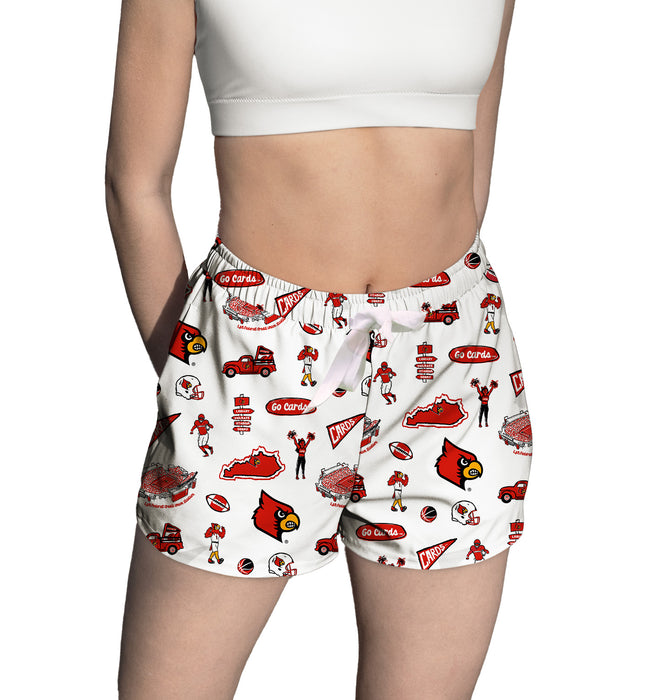 University of Louisville Cardinals Repeat Print Hand Sketched Vive La Fete Impressions Artwork Womens White Lounge Short