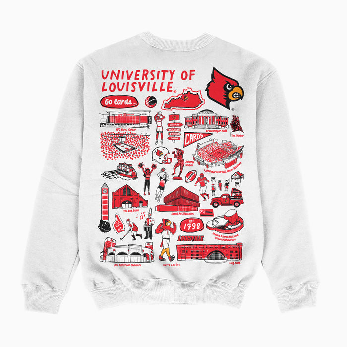 University of Louisville Cardinals Hand Sketched Impressions Artwork White Crewneck Sweatshirt for Women