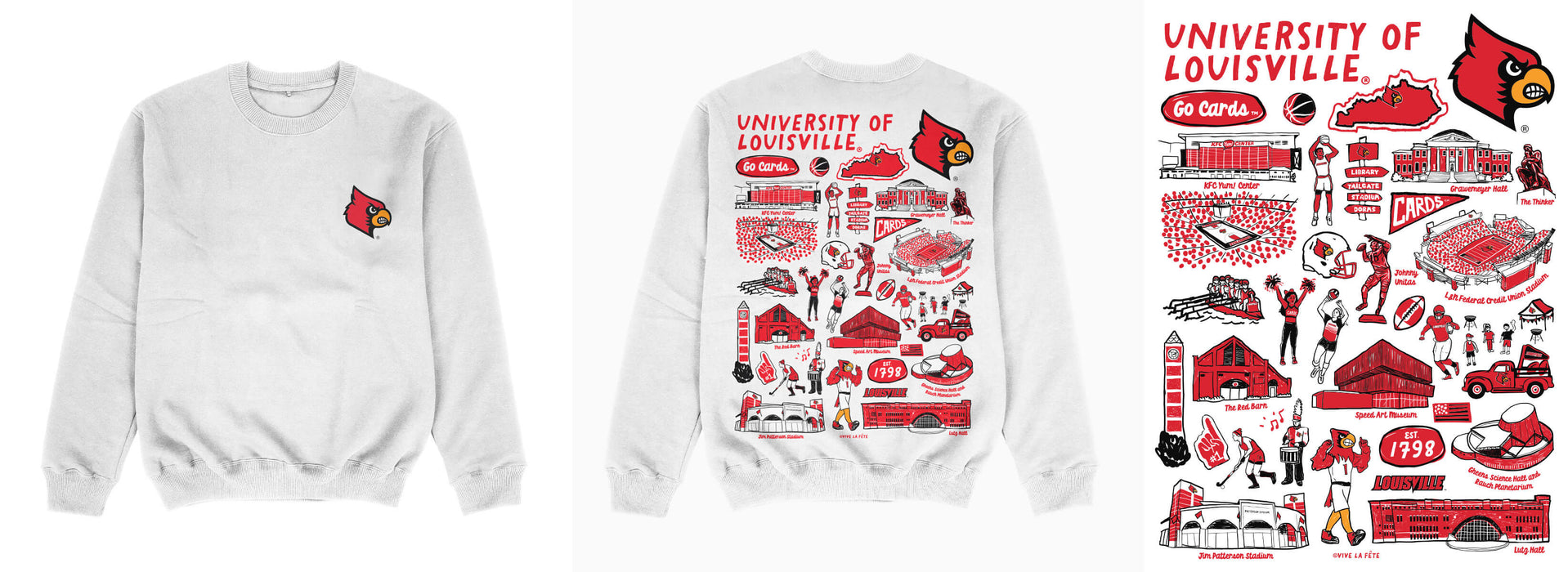 University of Louisville Cardinals Hand Sketched Impressions Artwork White Crewneck Sweatshirt for Women