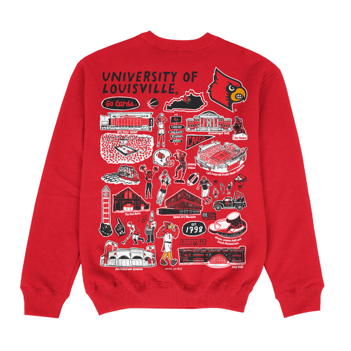 University of Louisville Cardinals Hand Sketched Impressions Artwork Red Crewneck Sweatshirt for Women