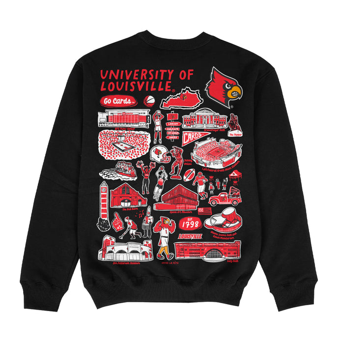 University of Louisville Cardinals Hand Sketched Impressions Artwork Black Crewneck Sweatshirt for Women