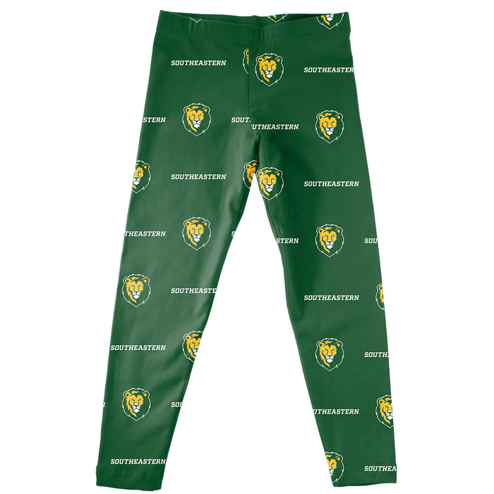 Southeastern Louisiana Lions Vive La Fete Girls Game Day All Over Logo Elastic Waist Classic Play Green Leggings Tights