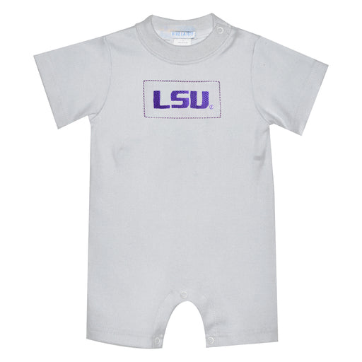 LSU Tigers Smocked White Knit Short Sleeve Boys Bubble