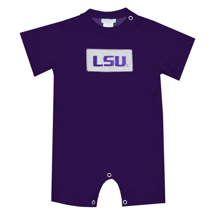 LSU Tigers Smocked Purple Knit Short Sleeve Boys Bubble