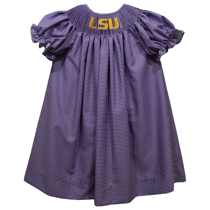 LSU Tigers Smocked Purple Gingham Short Sleeve Bishop