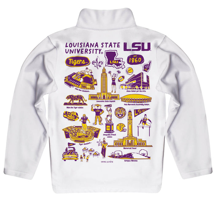 LSU Tigers Hand Sketched Vive La Fete Impressions Artwork  White Boys Quarter Zip Pullover V1