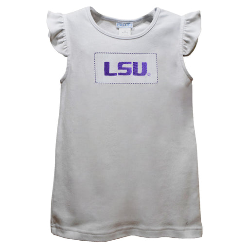 LSU Tigers Smocked White Knit Angel Sleeve