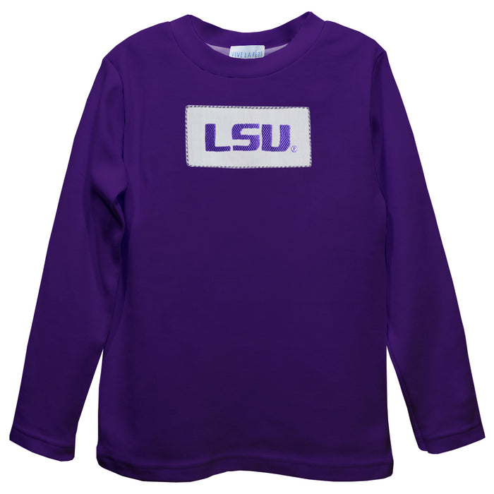 LSU Tigers Smocked Purple Knit Long Sleeve Boys Tee Shirt